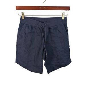 ATHLETA Navy Blue Linen Woven Trim Drawstring Shorts Size 2